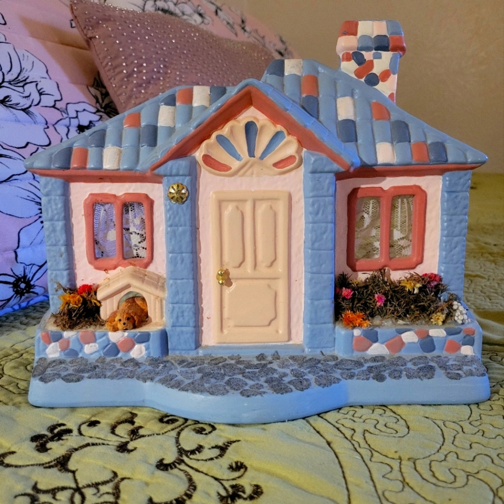 Handpainted Blue and Pink Cottage Ceramic Decor